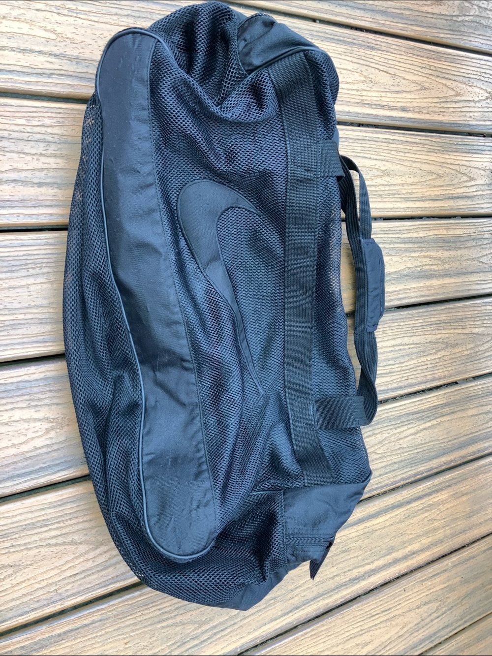 NIKE BRASILIA UNISEX BLACK MESH TRAINING DUFFEL BAG with CARRY STRAP DUAL POCKET